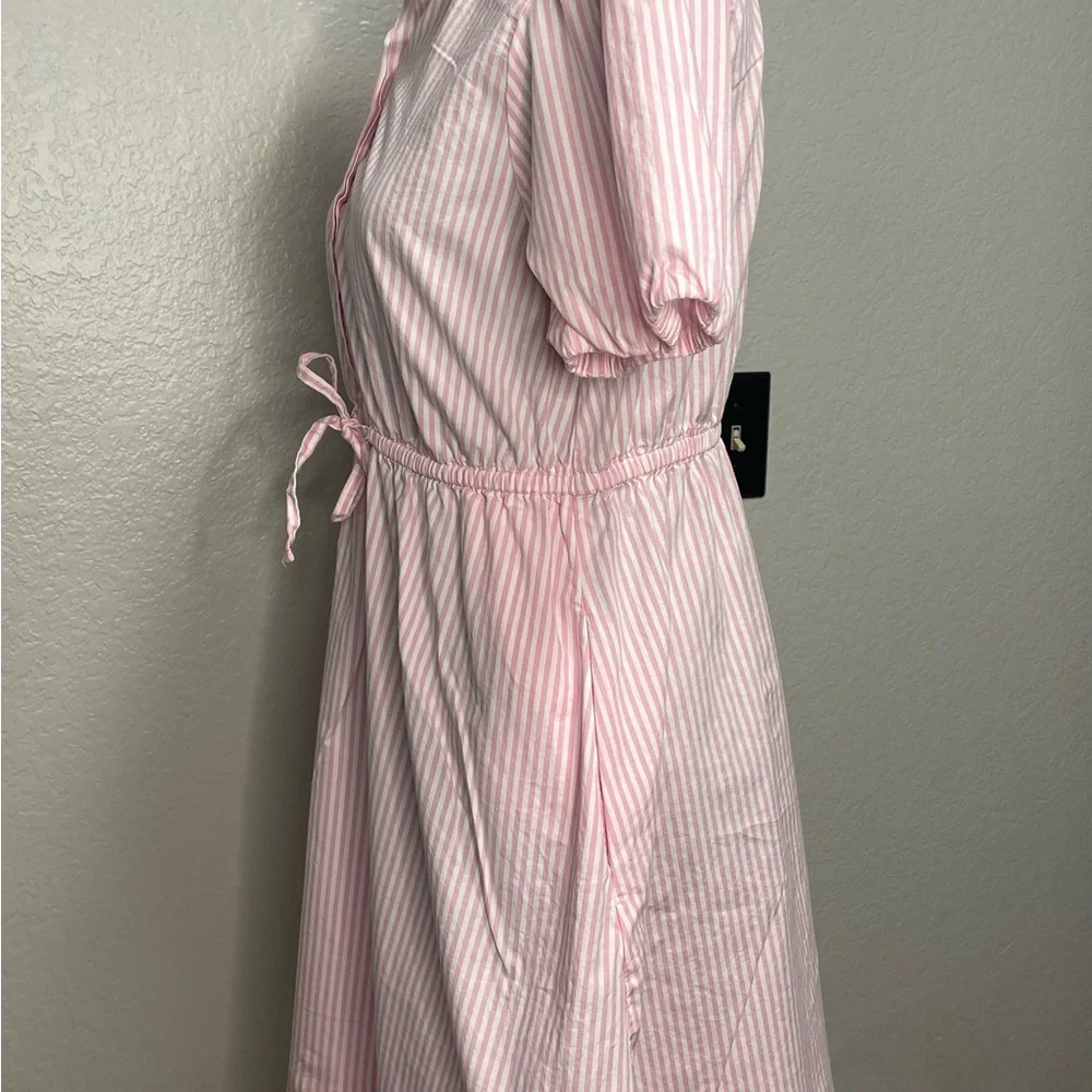 J. Crew Pink Striped Tie-Waist Mini Shirt Dress